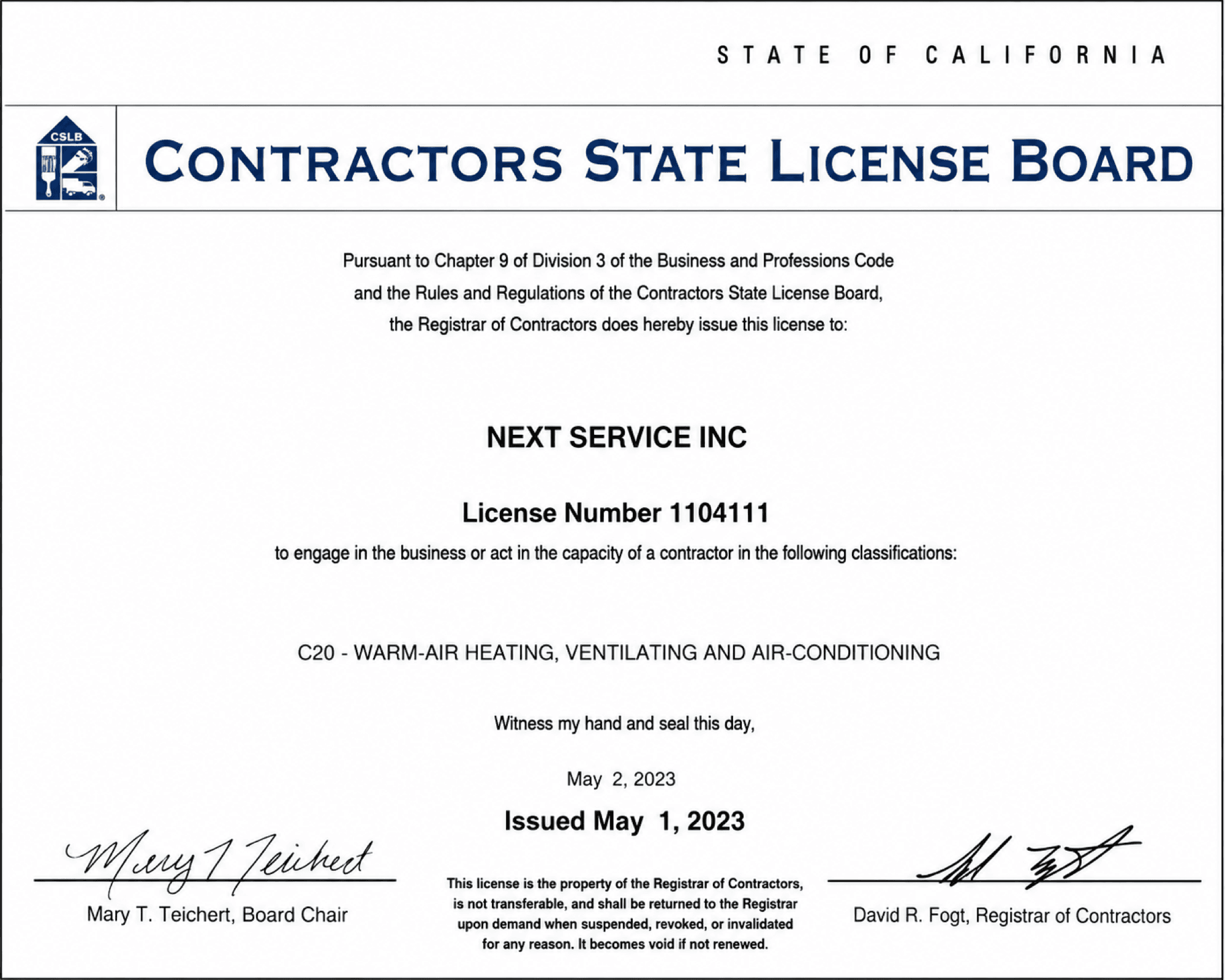 California Contractor License