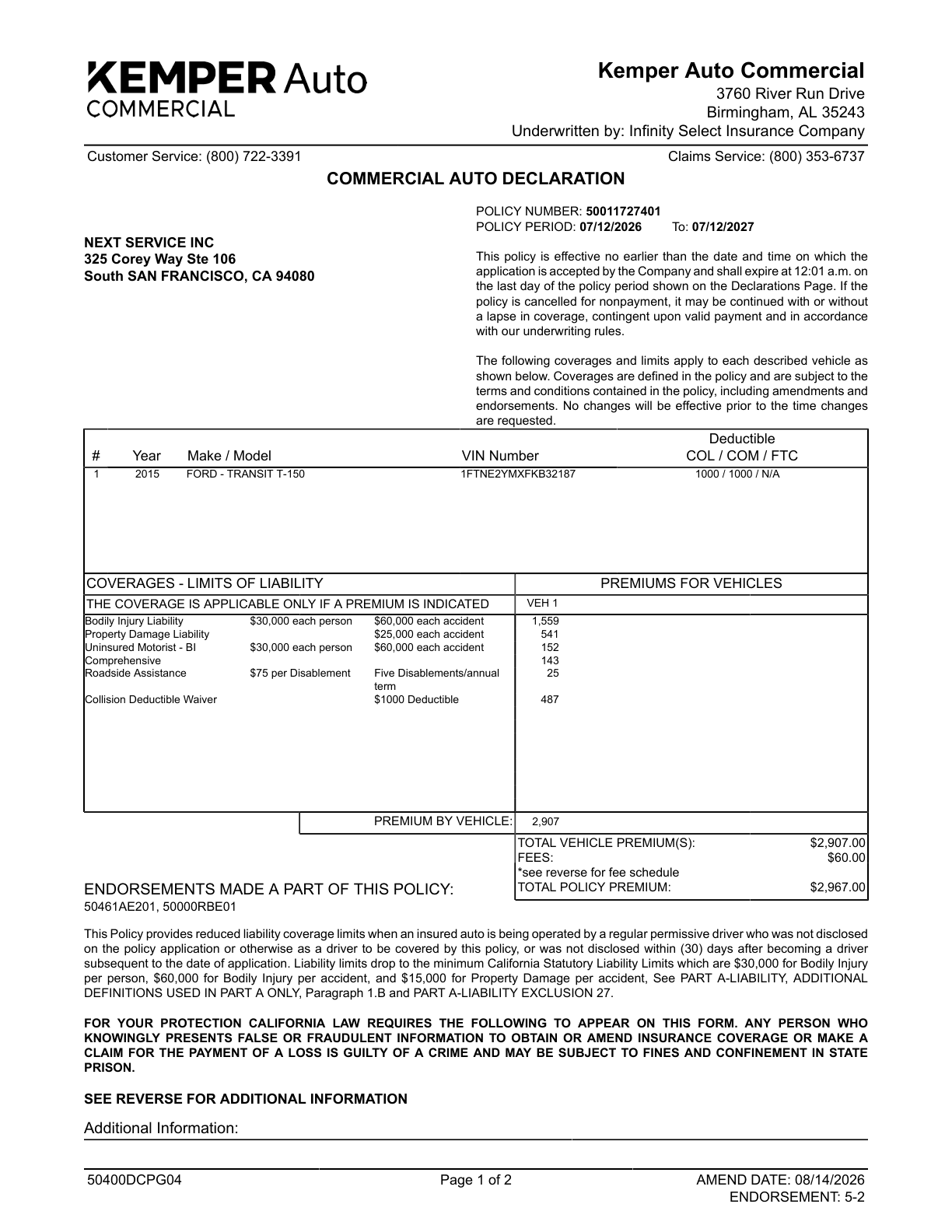 Commercial Auto Policy