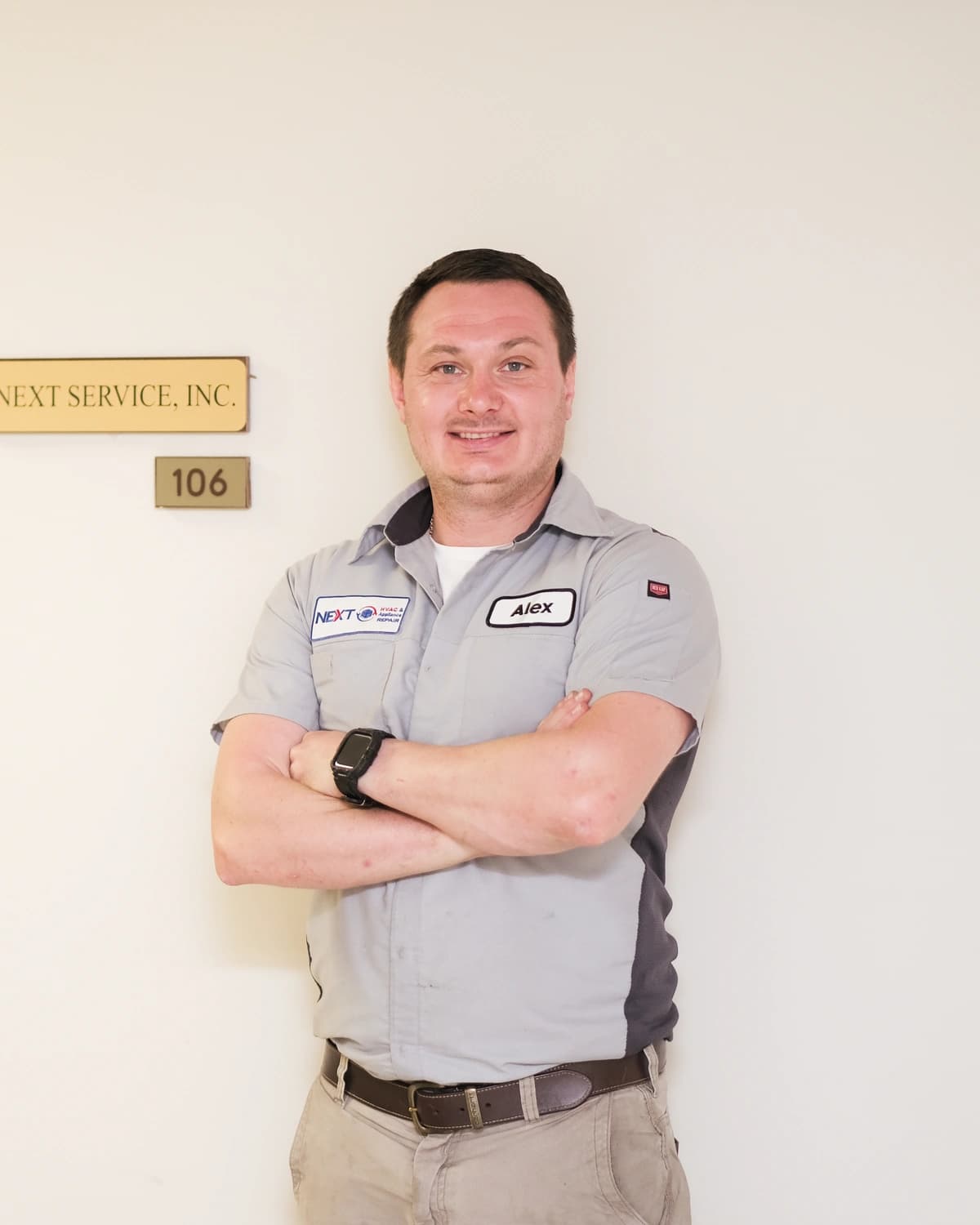 Aleksandr Shishov, owner of Next Service, Inc., at the company office